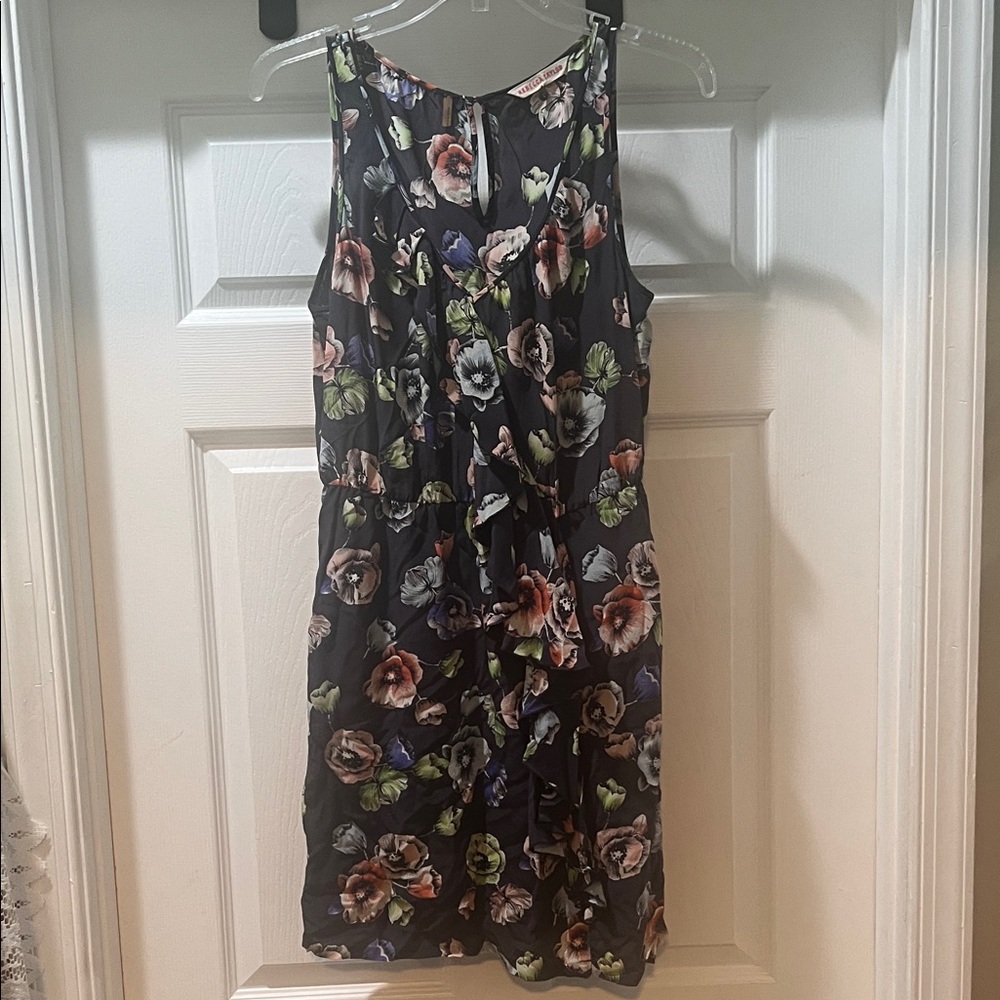 Rebecca Taylor SILK Black Floral Ruffled Dress